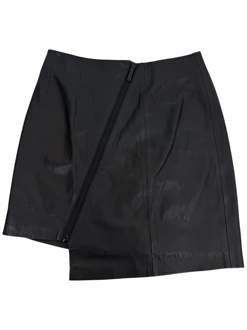 Kendall + Kylie Asymmetrical Leather Mini Skirt – Black | Size Medium
